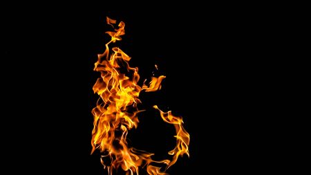 Fire flames on black background. fire on black background isolated. fire patternsの写真素材