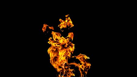 Fire flames on black background. fire on black background isolated. fire patternsの写真素材
