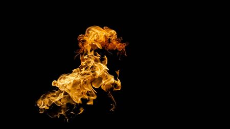 Fire flames on black background. fire on black background isolated. fire patternsの写真素材