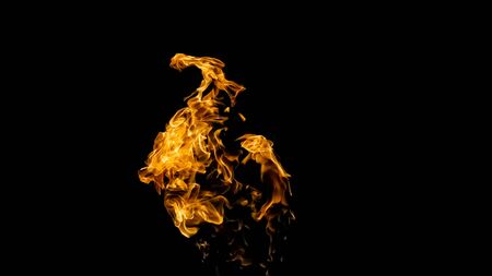 Fire flames on black background. fire on black background isolated. fire patternsの写真素材