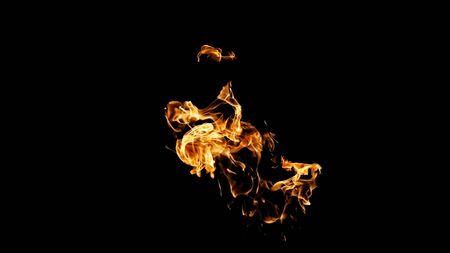 Fire flames on black background. fire on black background isolated. fire patternsの写真素材