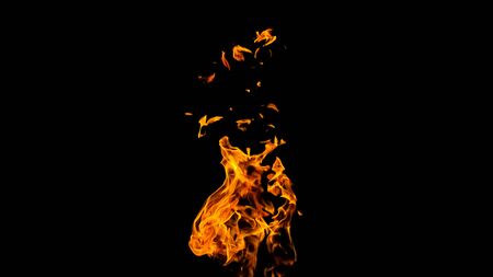 Fire flames on black background. fire on black background isolated. fire patternsの写真素材