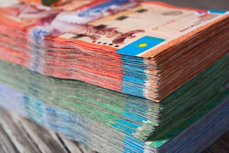 Paper banknotes tenge KZT. Tenge is the national currency of Kazakhstan. bank of Kazakhstanの写真素材