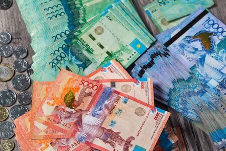 Paper banknotes tenge KZT. Tenge is the national currency of Kazakhstan. bank of Kazakhstanの写真素材