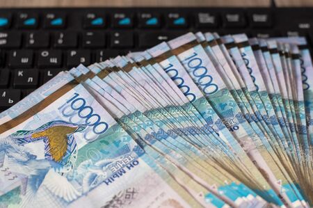 Paper banknotes tenge KZT. Tenge is the national currency of Kazakhstan. bank of Kazakhstanの写真素材