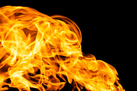 Fire flames on black background isolated. Burning gas or gasoline burns with fire and flames....