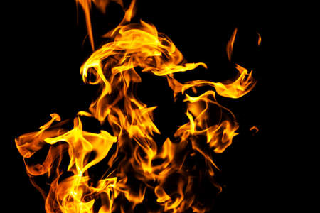 Fire flames on black background isolated. Burning gas or gasoline burns with fire and flames....