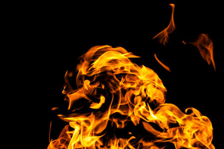 Fire flames on black background isolated. Burning gas or gasoline burns with fire and flames....