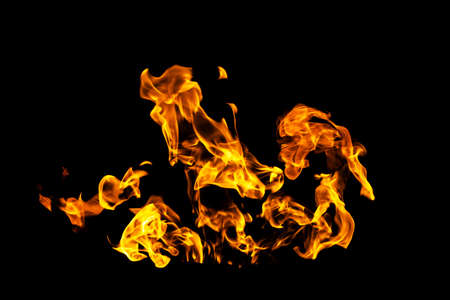 Fire flames on black background isolated. Burning gas or gasoline burns with fire and flames....