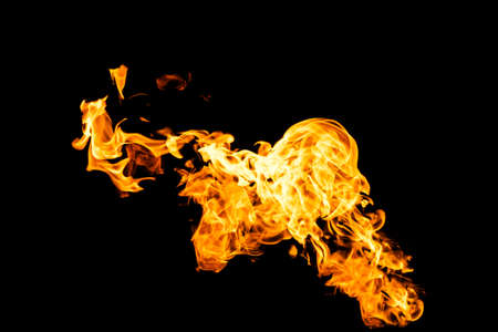 Fire flames on black background isolated. Burning gas or gasoline burns with fire and flames....