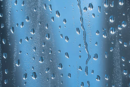 Raindrops on the glass in rainy weather.