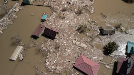 Global warming, floods on the planet.The apocalypse, catastrophes.Storms and destruction.Natural disasters,climate change,the riot of nature.The remnants of human life are floating in dirty water.Endの写真素材