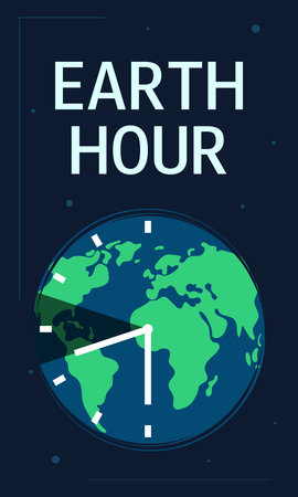 Earth Hour background. Save the earth. global holiday. Earth hour vertical banner. Abstract world map. Ecology concept. vector illustration.のイラスト素材