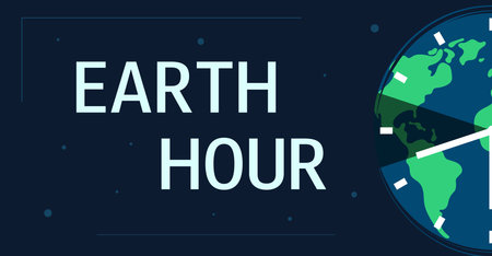 Earth Hour. global holiday. 60 minutes without electricity. Cartoon flat Earth planet in Space. Earth hour horizontal banner. Ecology concept. vector illustration.のイラスト素材