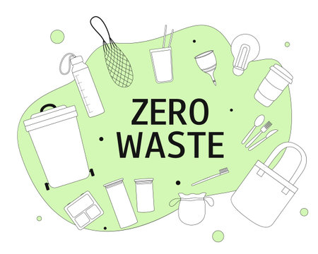 Zero waste. Set of eco icons isolated on white background. Black and white no plastic objects. go green. environmental protection.のイラスト素材