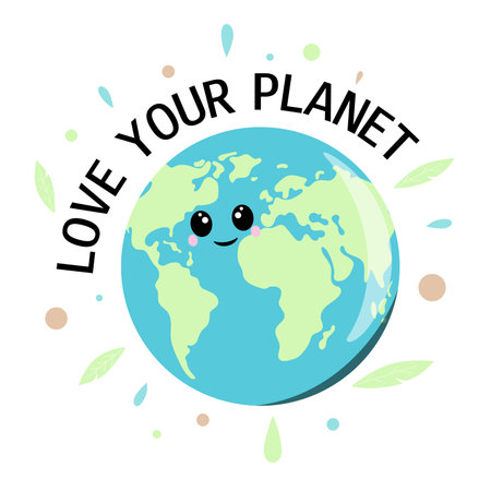 Cartoon Earth. Love your planet. Educational material for kids. Vector cartoon illustration.のイラスト素材