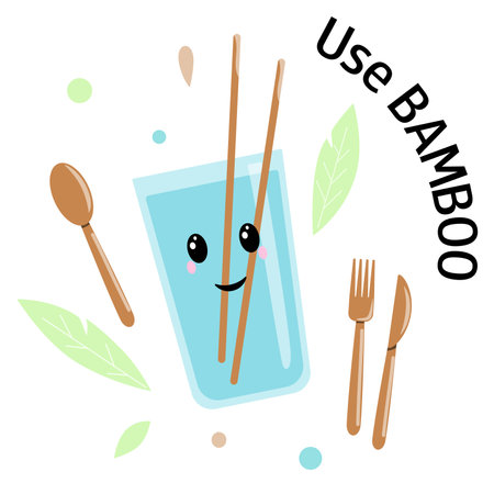 Zero waste. Bamboo items. Use bamboo concept. Educational material for kids. Vector cartoon illustration.のイラスト素材