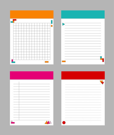 Note paper sheet. printable memo template. Vector illustration of the colorful notepad template planner, memo, sticky note and reminder.のイラスト素材