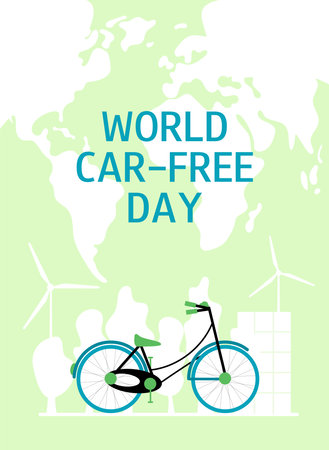 World car free day. Bicycle on the green background. World bicycle day banner or poster. Global environment. Vector illustration.のイラスト素材