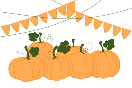 Pumpkin decoration. Harvest festival. Design elements for Thanksgiving or Halloween. Vector illustration isolated on white background.のイラスト素材