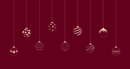 Christmas red background with balls. Christmas decoration for greeting card, poster, banner, advertising. Vector illustration.のイラスト素材
