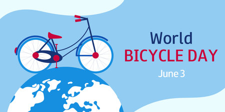 World Bicycle Day. June 3. Car free day. Blue horizontal background.のイラスト素材