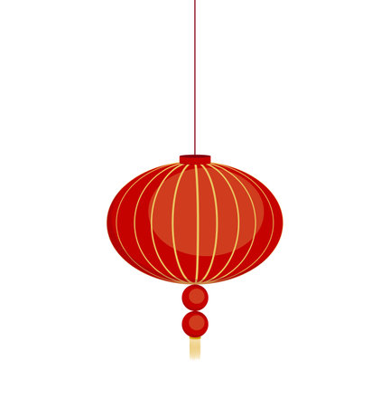 Red chinese paper lantern on a rope. Vector element for design of greeting card, banner, scrapbooking, sticker.のイラスト素材
