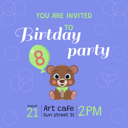 8 year old birthday invitation with teddy bearのイラスト素材