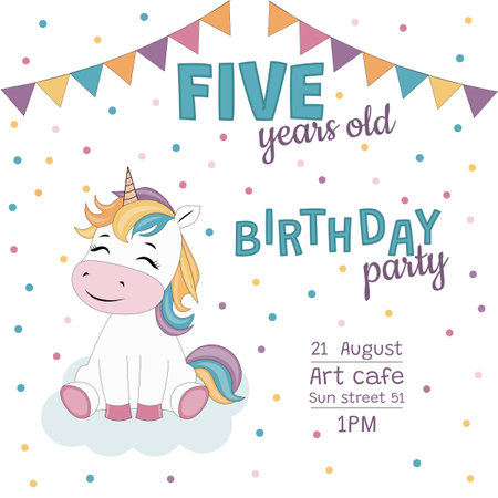 5 years Birthday party invitation with unicornのイラスト素材