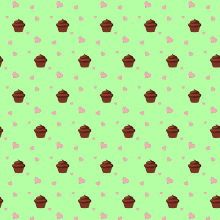 Pattern of chocolate cupcakes with heartsのイラスト素材