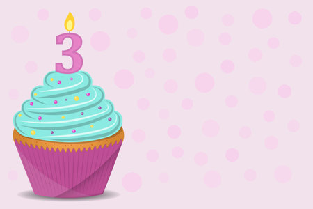 Background with birthday cupcake with number 3 candleのイラスト素材