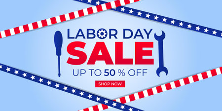 Labor Day Sale Banner of America. Shop Now. Up to 50 Percent Off. Vector Illustration.のイラスト素材