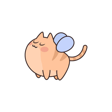 Cute happy red kawaii kitten with wingsのイラスト素材