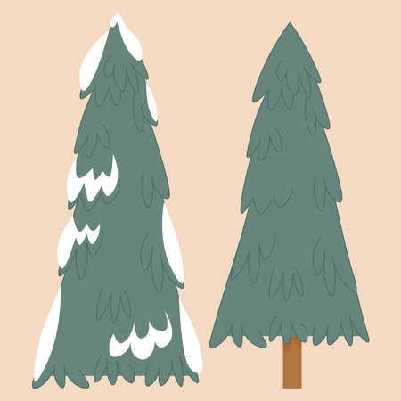 Set of flat Christmas trees with and without snowのイラスト素材
