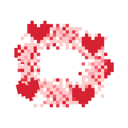 Red pixel hearts in a wreathのイラスト素材
