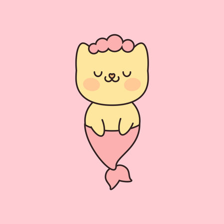Kawaii mermaid cat on pink backgroundのイラスト素材