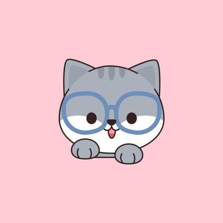 Gray cat head with kawaii glassesのイラスト素材
