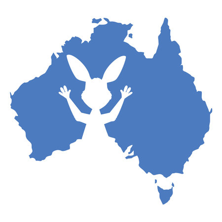 Cute kangaroo cut out from blue map of Australiaのイラスト素材