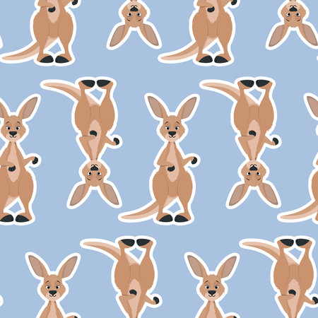 Australian kangaroo seamless pattern on blue backgroundのイラスト素材
