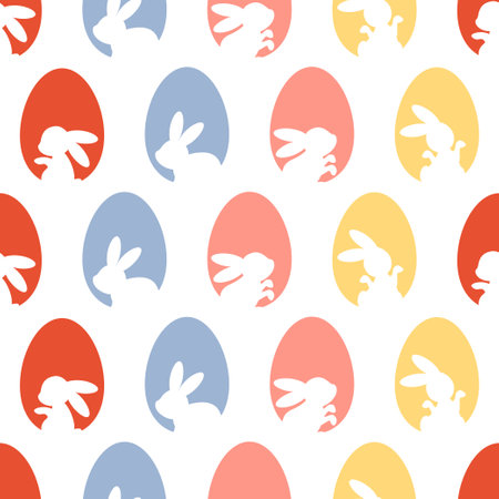 Festive seamless pattern of colorful Easter eggs with cut out bunniesのイラスト素材