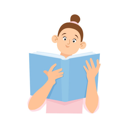 Young flat woman reading a bookのイラスト素材