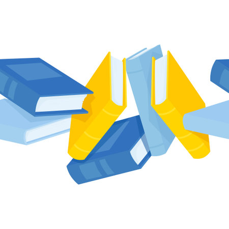 Floating colorful books in a seamless borderのイラスト素材