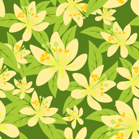 Avocado flowers and leaves seamless patternのイラスト素材