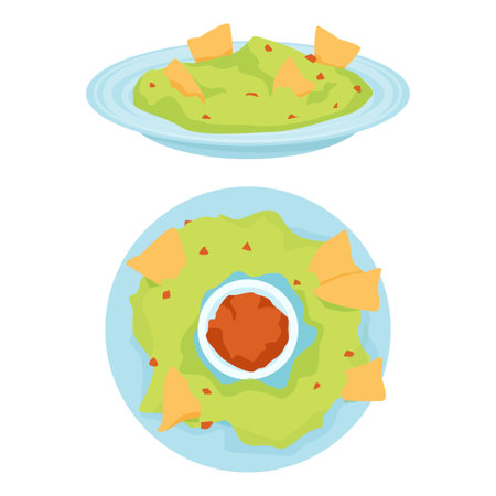 Set of Mexican guacamole plates with nachosのイラスト素材