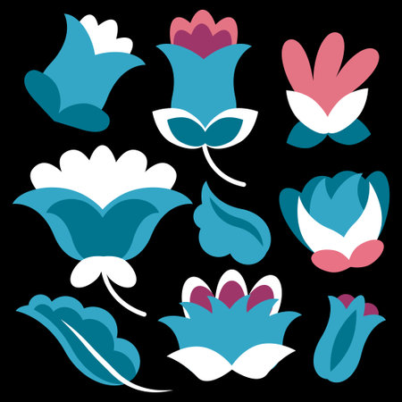 Set of different ethnic Mexican flowersのイラスト素材