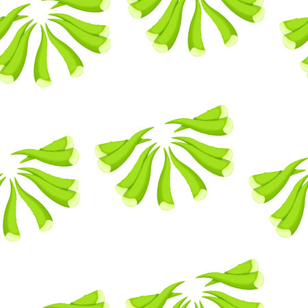 Seamless pattern of green Aloe Vera leaves on white backgroundのイラスト素材