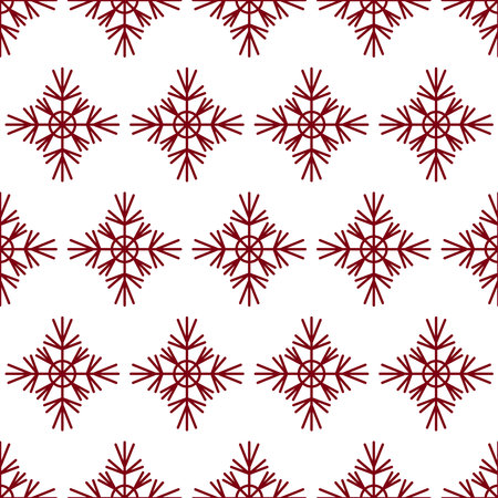 Red snowflakes on white background in geometric christmas seamless patternのイラスト素材