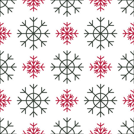 Seamless winter pattern of colorful snowflakes on a white background