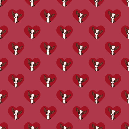 Seamless pattern of chihuahua in tats on a red backgroundのイラスト素材