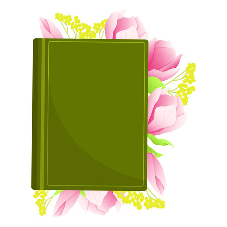 Green vintage closed book with magnolia flowers inserted insideのイラスト素材